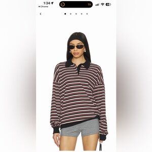 Lioness Striped Button-Down Polo in Black, Pink and White